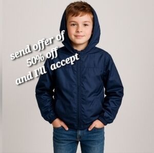 Land's End Mesh Lined Zippered Windbreaker Blue Large